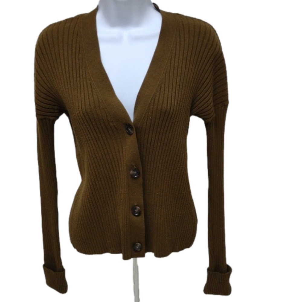 BANANA Republic olive green button-up sweater with cuffed long sleeves, size XS